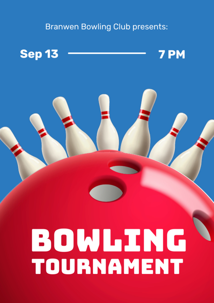 Announcement of Bowling Event in Blue Flyer A5 – шаблон для дизайну