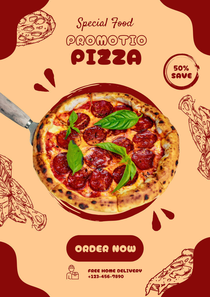 Promo Discounts for Pizza with Sausage Poster Šablona návrhu