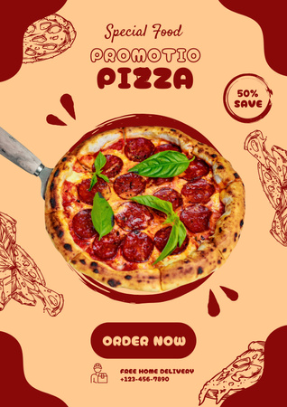 Designvorlage Promo Discounts for Pizza with Sausage für Poster