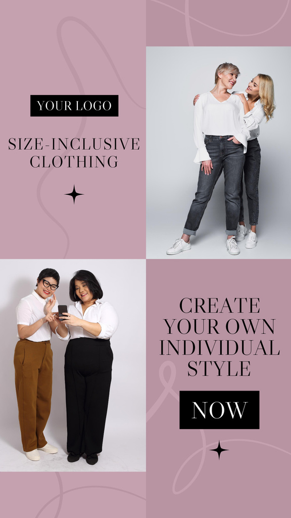 Designvorlage Offer of Size-Inclusive Clothing für Instagram Story