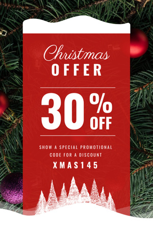 Christmas Offer Decorated Fir Tree Flyer 4x6in Design Template