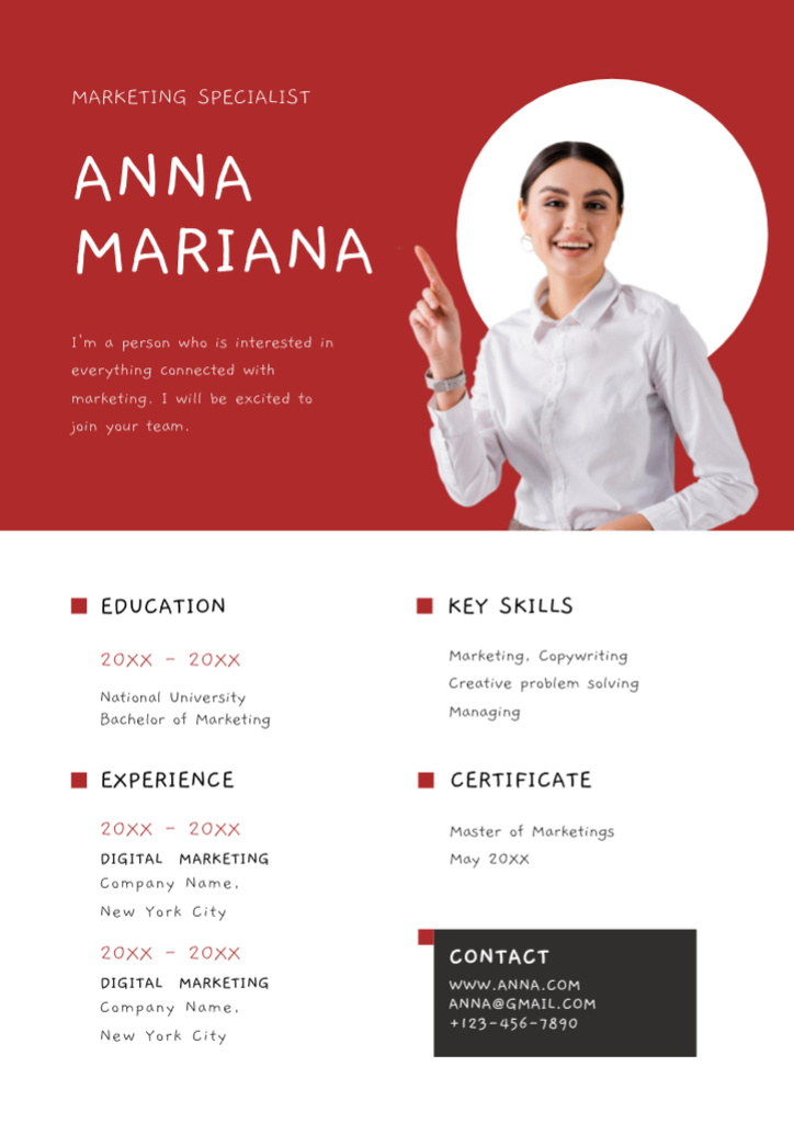 Work Experience of IT Specialist on Red and White Resume Design Template