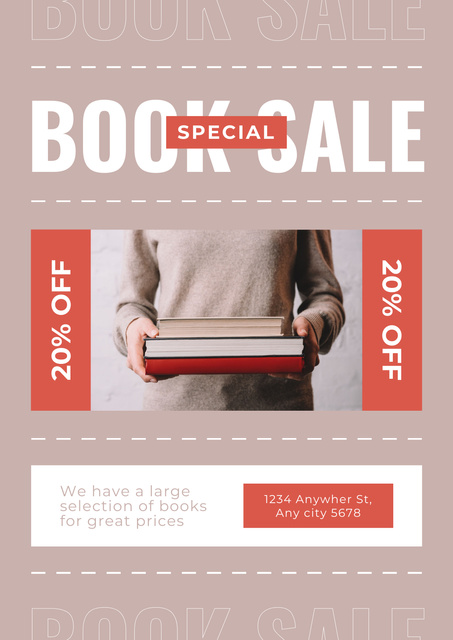 Book Sale Ad with Special Discount Poster Tasarım Şablonu