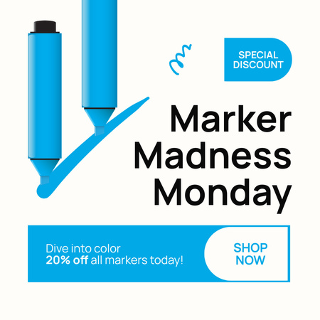 Monday Discount On Various Markers Instagram Design Template