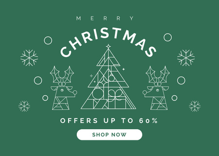Christmas Discount Offers Geometric Illustrated Green Card Design Template