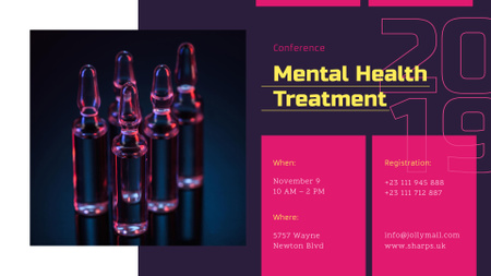 egészségügyi konferencia bejelentése üvegampullák gyógyszerrel FB event cover tervezősablon
