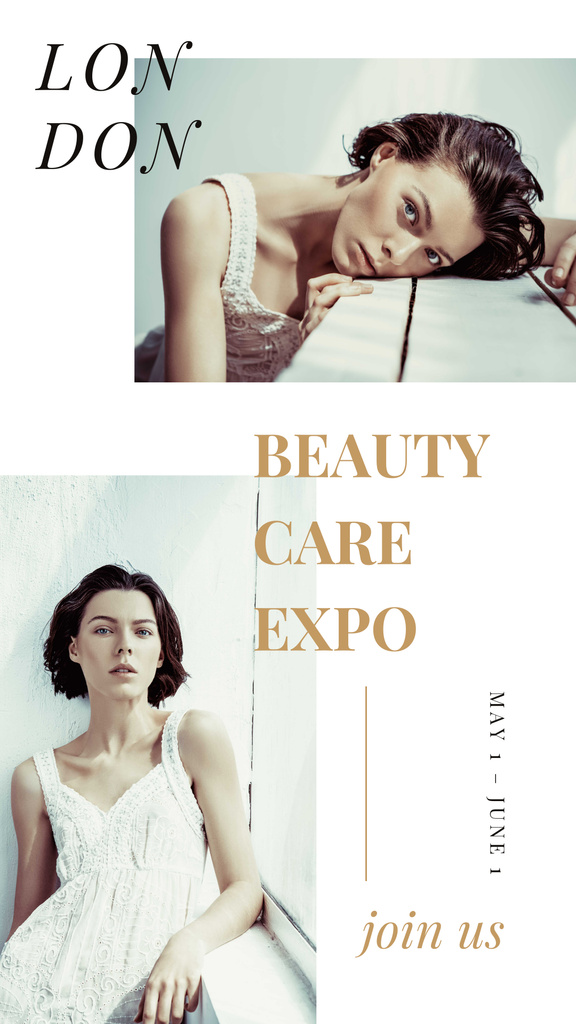 Plantilla de diseño de Beautycare Expo Annoucement with Young girl without makeup Instagram Story 