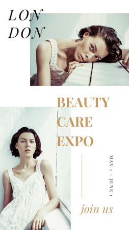 Plantilla de diseño de Anuncio de Beautycare Expo con niña sin maquillaje Instagram Story 