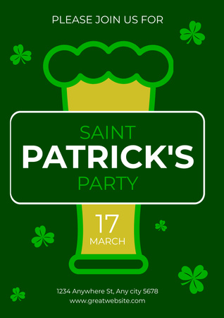 St. Patrick's Day Party with Glass of Beer Poster Design Template
