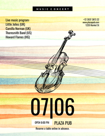 Designvorlage Classical Music Concert Violin Sketch für Flyer 8.5x11in