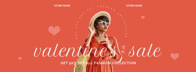 Valentine's Day Sale Offer with Beautiful Woman in Hat Facebook cover – шаблон для дизайну