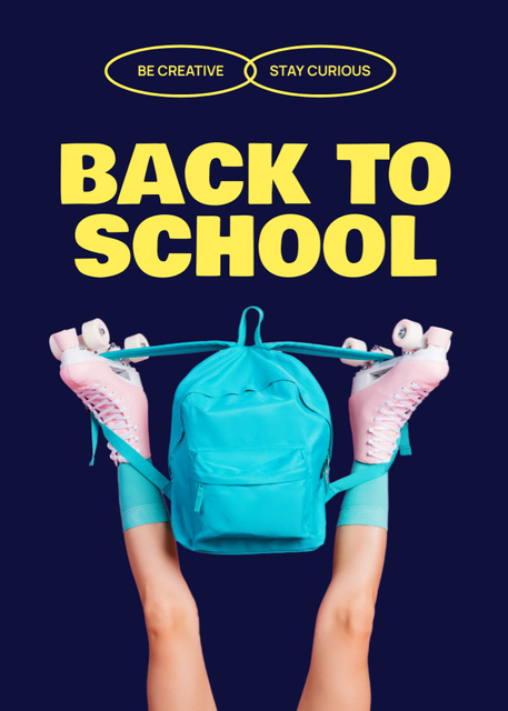School Accessories And Backpack Offer on Dark Blue Postcard 5x7in Vertical Tasarım Şablonu