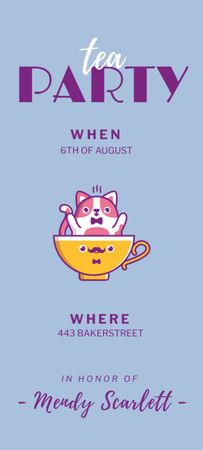 Designvorlage Tea-Party-Ankündigung mit Katze für Invitation 9.5x21cm