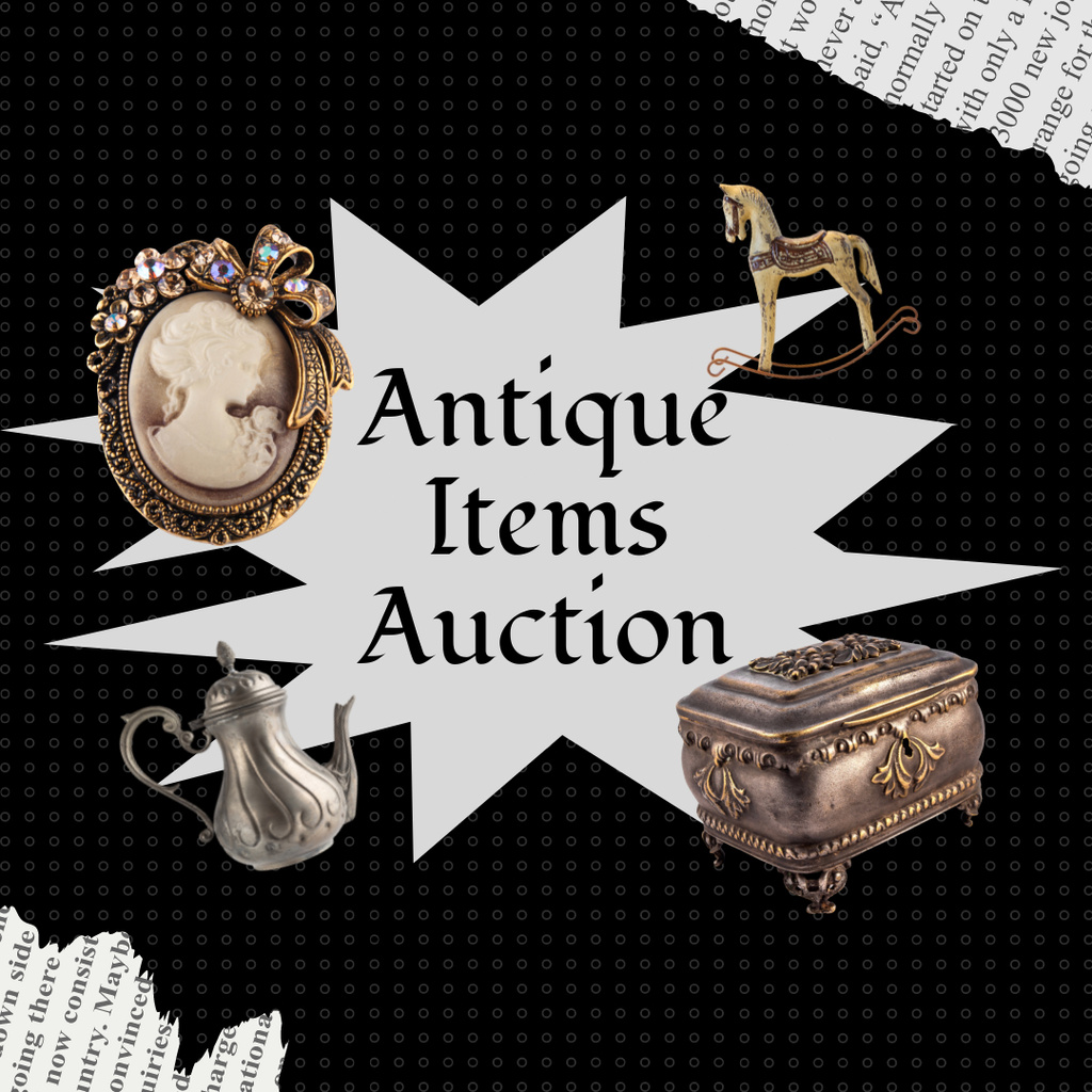 Exquisite Items On Antique Auction Promotion Instagram AD Modelo de Design