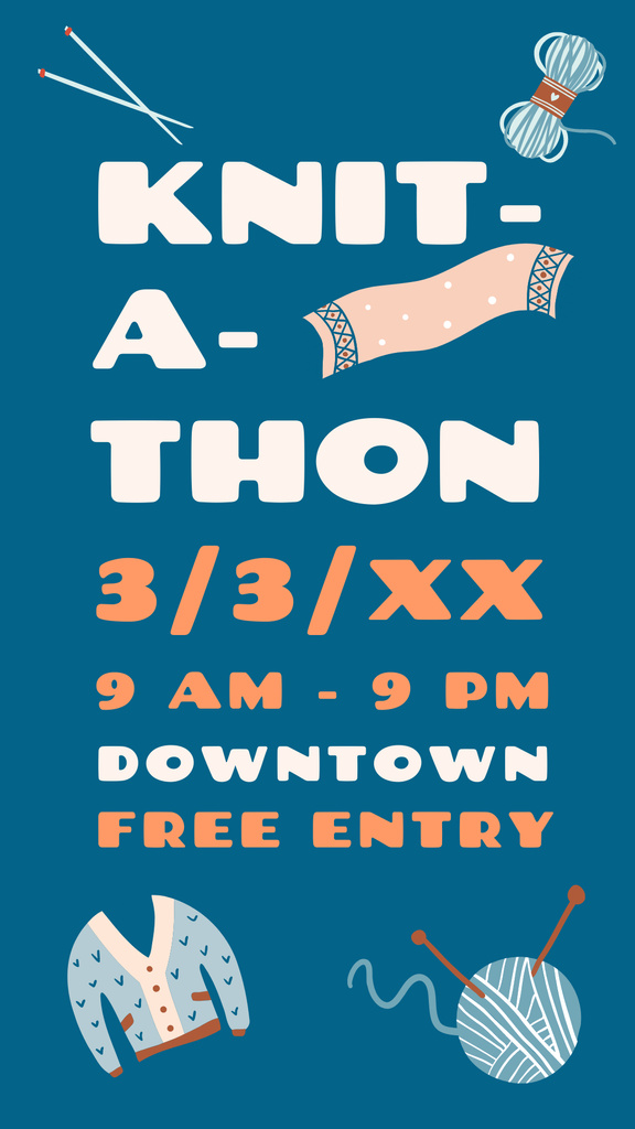 Knit-a-thon Event Announcement With Illustration Instagram Story Modelo de Design