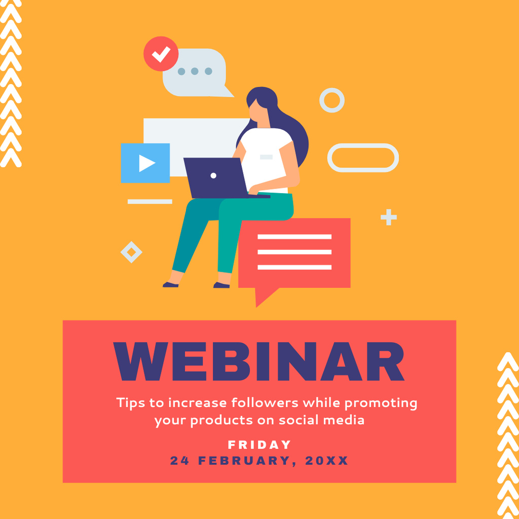 Social Media Webinar Announcement with Woman working on Laptop Instagram Design Template