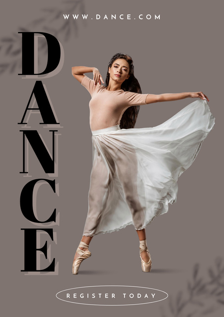 Dance School Ad with Girl in Pointe Shoes Poster Design Template