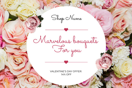 Shop Discount of Beautiful Flowers on Valentine's Day Postcard 4x6in Πρότυπο σχεδίασης
