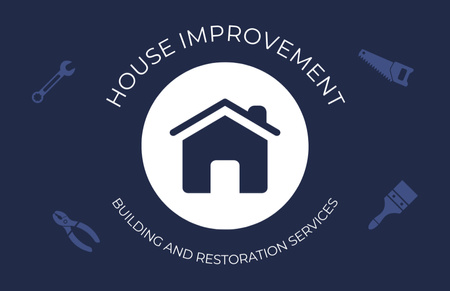 House Improvement and Restoration Offer of Dark Blue Business Card 85x55mm Design Template