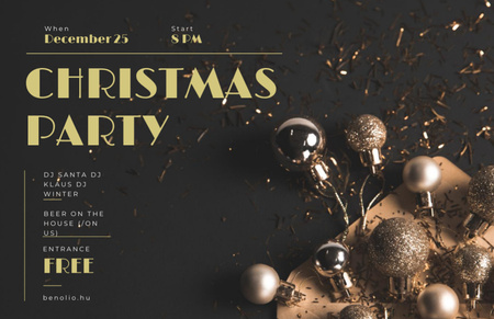 Christmas Party Announcement with Shiny Christmas Tree Decorations Flyer 5.5x8.5in Horizontal Design Template