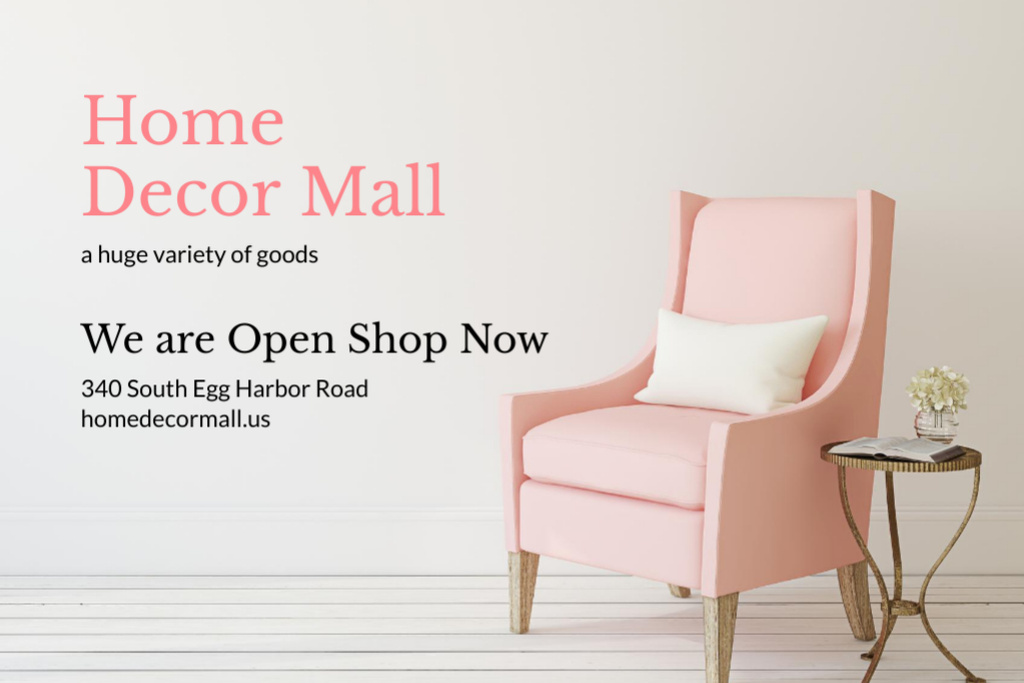 Platilla de diseño Home Decor Offer With Soft Cute Pink Armchair Postcard 4x6in