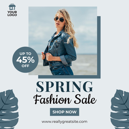 Designvorlage Frühlings-Verkaufsmitteilung mit Jeans, die Blondine trägt für Instagram AD
