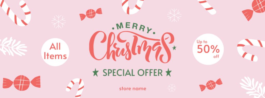Christmas Sweets Special Offer Pink Facebook cover Design Template