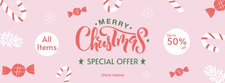 Christmas Sweets Special Offer Pink Facebook cover Design Template