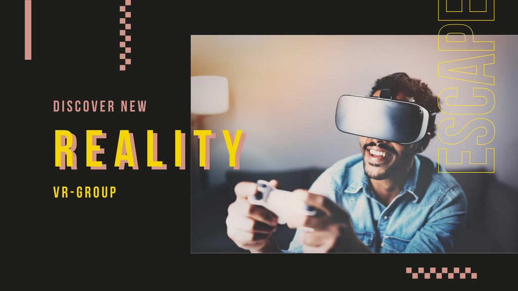 VR Ad with Man enjoying Virtual Reality FB event cover Design Template