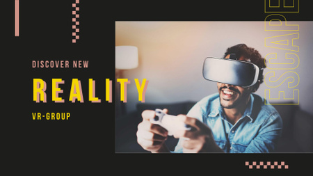 Ontwerpsjabloon van FB event cover van vr advertentie met de mens genietend van virtual reality