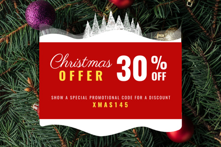 Christmas Offer Decorated Fir Tree Flyer 4x6in Horizontal Design Template