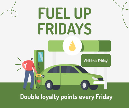Plantilla de diseño de Oferta de descuentos en combustible en abundancia con un hombre en una gasolinera Facebook 