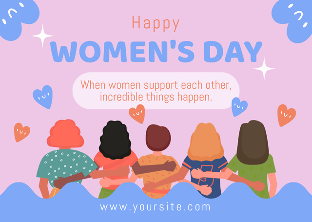 Ontwerpsjabloon van Card van Illustration of Hugging Women on Women's Day