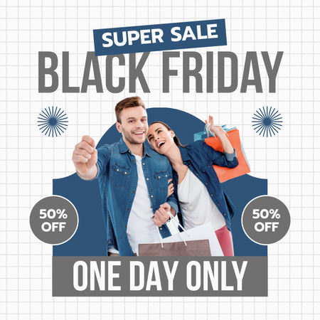 Anúncio de super promoção da Black Friday em cinza e azul Instagram AD Modelo de Design