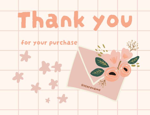 Thank You for Purchase Message with Letter and Flowers Thank You Card 5.5x4in Horizontalデザインテンプレート