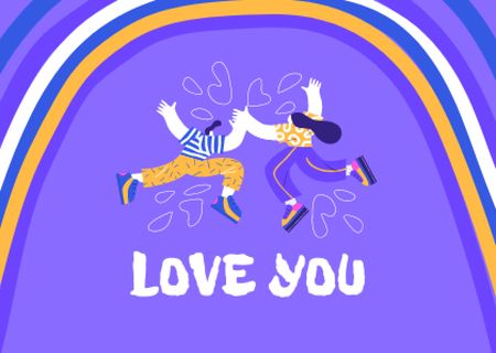 Plantilla de diseño de Love Phrase with Cute Couple and Rainbow Card 
