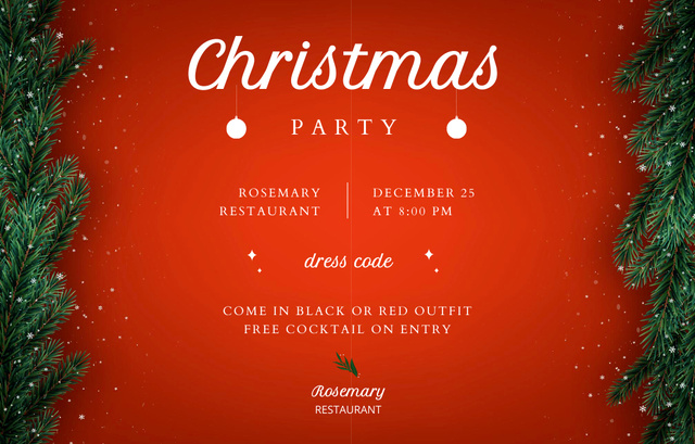 Christmas Holiday Party Announcement With Free Cocktails Invitation 4.6x7.2in Horizontal Design Template