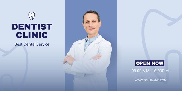 Designvorlage Dental Clinic Ad with Professional Doctor für Twitter