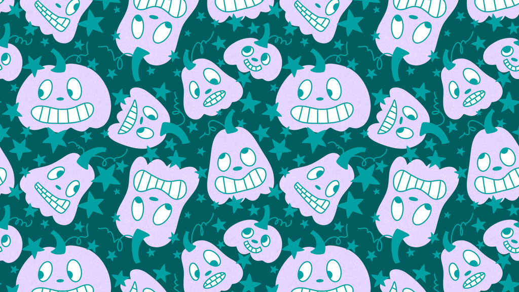 Plantilla de diseño de Illustrated Pumpkin Characters Pattern On Halloween Zoom Background 