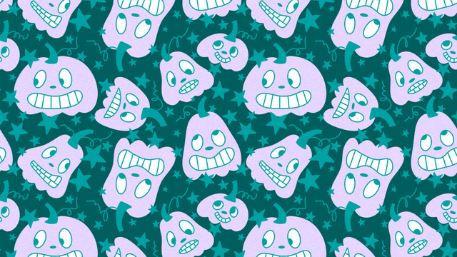 Illustrated Pumpkin Characters Pattern On Halloween Zoom Backgroundデザインテンプレート
