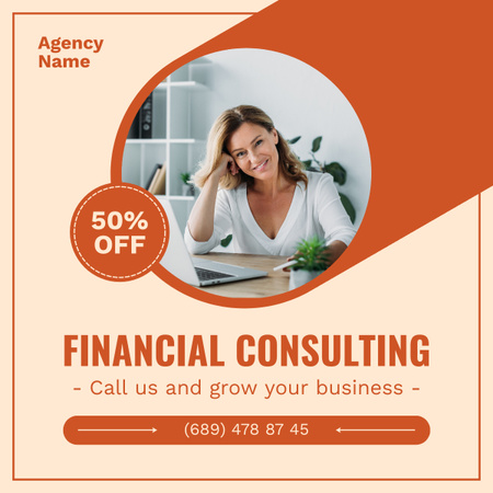 Services Offer of Financial Consulting with Smiling Businesswoman LinkedIn post Design Template
