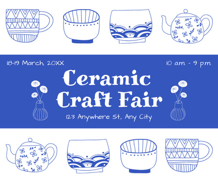 Announcement of the Ceramics Fair on Blue Facebook Design Template