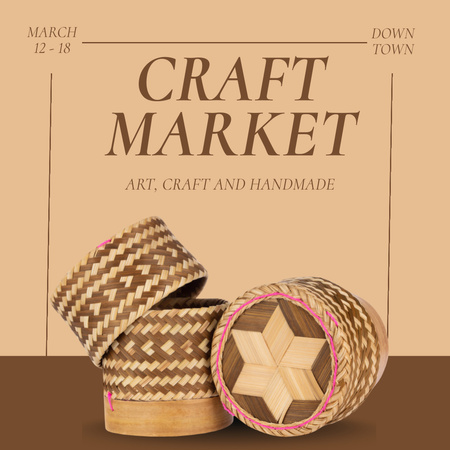 Craft Market Announcement with Wicker Basket Instagram Design Template
