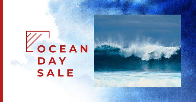 Sale Announcement with Powerful Ocean Wave Facebook AD Design Template