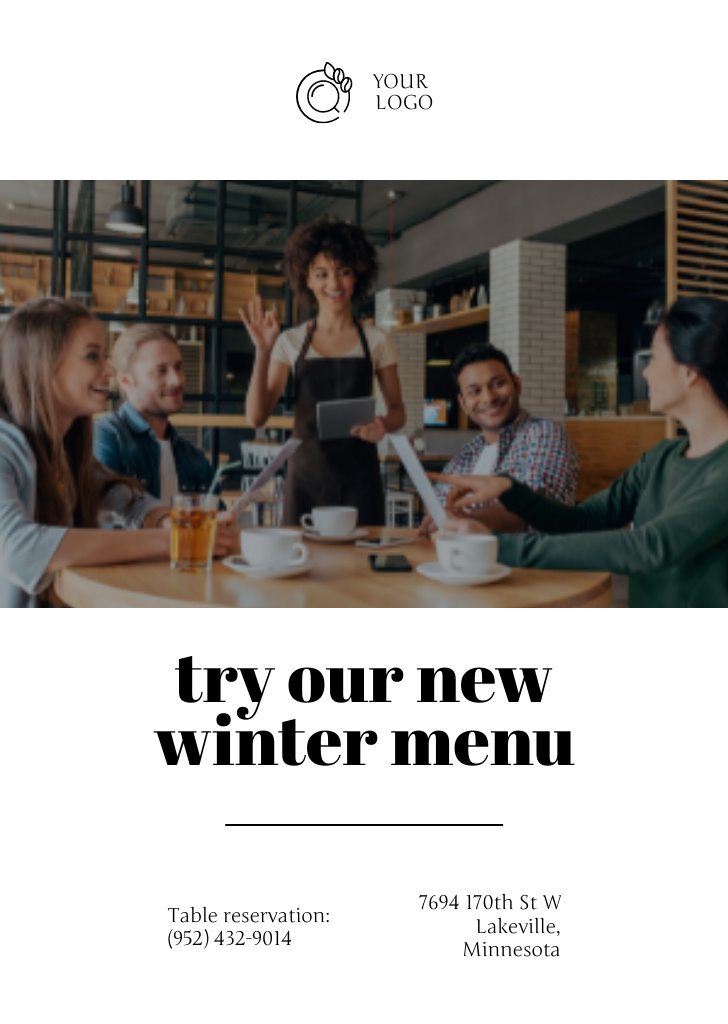 Offer of Winter Menu in Restaurant Postcard A6 Vertical tervezősablon