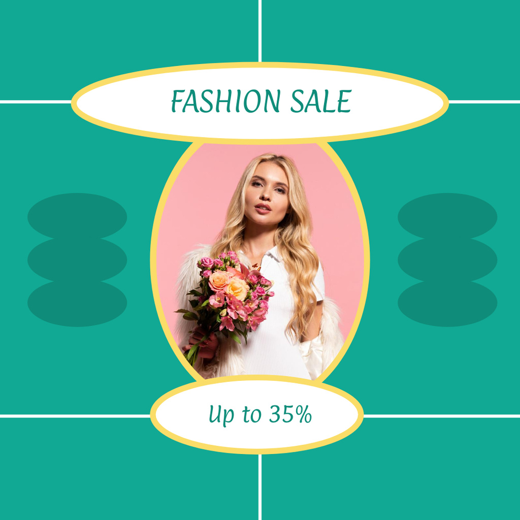 Fashion Sale Offer With Discounts And Florals Bouquet Instagram Tasarım Şablonu