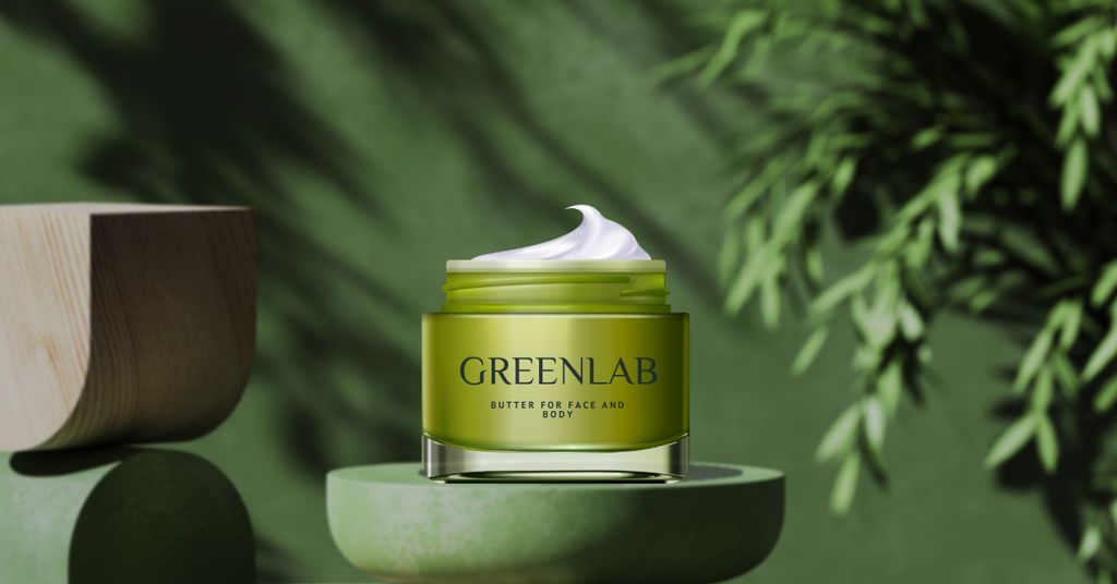 Designvorlage Skincare Offer with Cream in Green Jar für Facebook AD