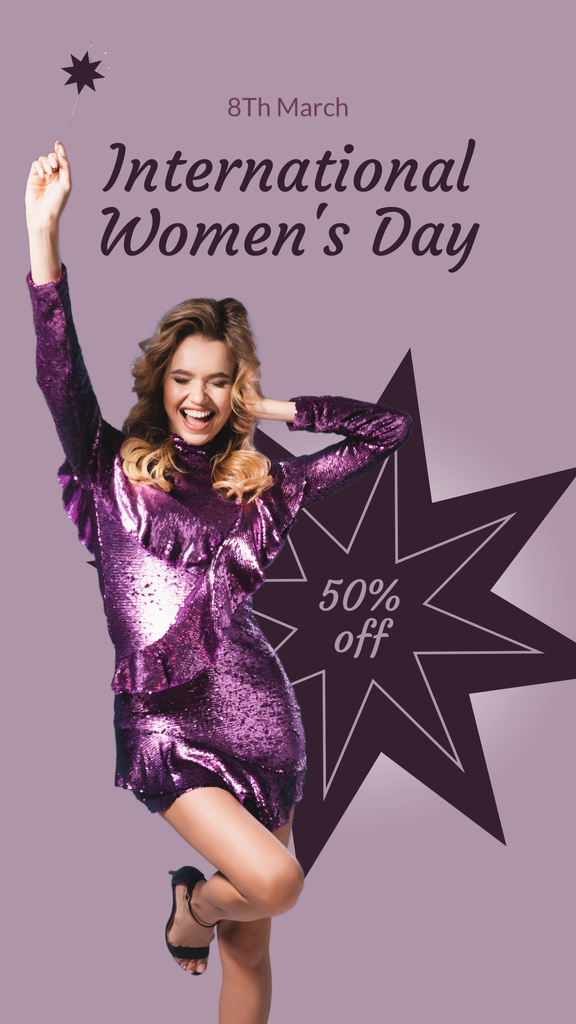Discount Offer on Women's Day with Smiling Woman Instagram Story – шаблон для дизайна