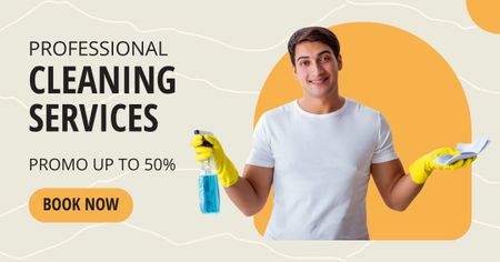Ontwerpsjabloon van Facebook AD van Cleaning Services Offer with Man