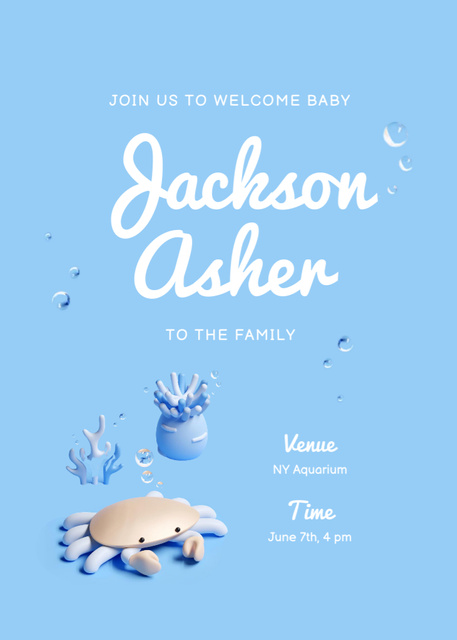 Baby Shower Announcement with Cute Crab Invitation Πρότυπο σχεδίασης